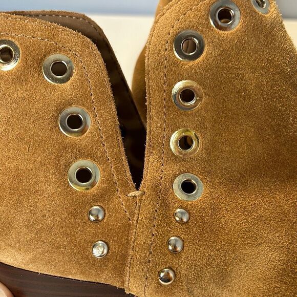 Sam Edelman Brown Studded Eyelet Cut Out Rubin Suede Bootie Sz 8 Block Heel - Picture 9 of 9